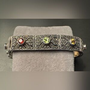 🚨SOLD🚨Sterling Silver Marcasite Multi-Stone Bracelet EUC